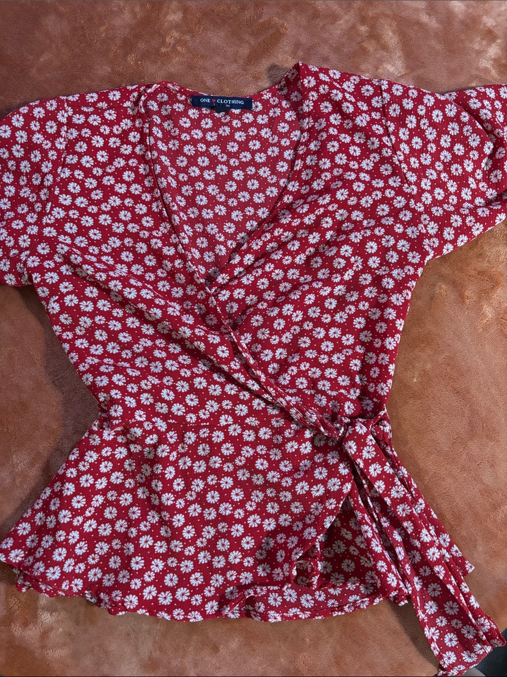 red daisy wrap blouse